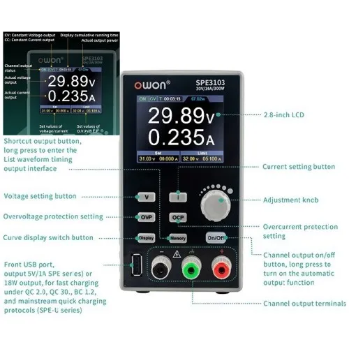 SPE6053(U) OWON Лабораторный источник питания 60В 5А, 1 канал