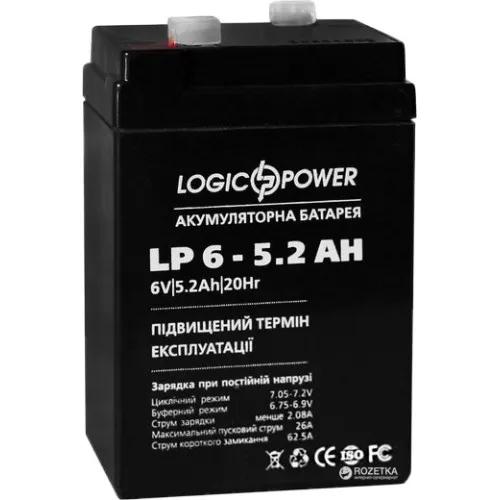 LPM 6-5.2 AH LogicPower Акумуляторна батарея свинцево-кислотна, 6В/5.2Аг