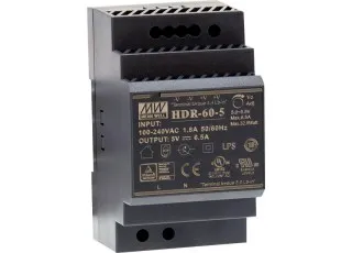 HDR-60-5 Mean Well AC/DC преобразователь на DIN рейку; 32.5Вт, 5В, 6.5А