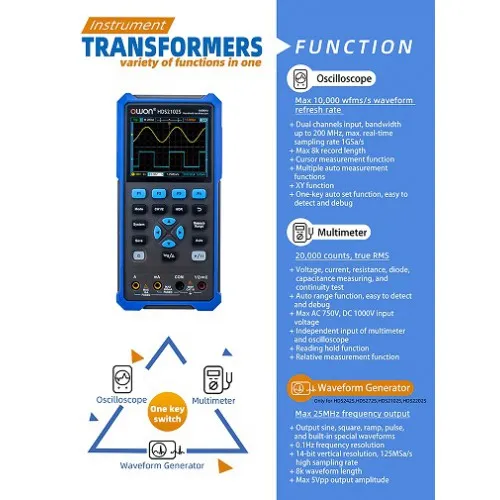 HDS2102 OWON Осциллограф портативный 2-канальный, мультиметр